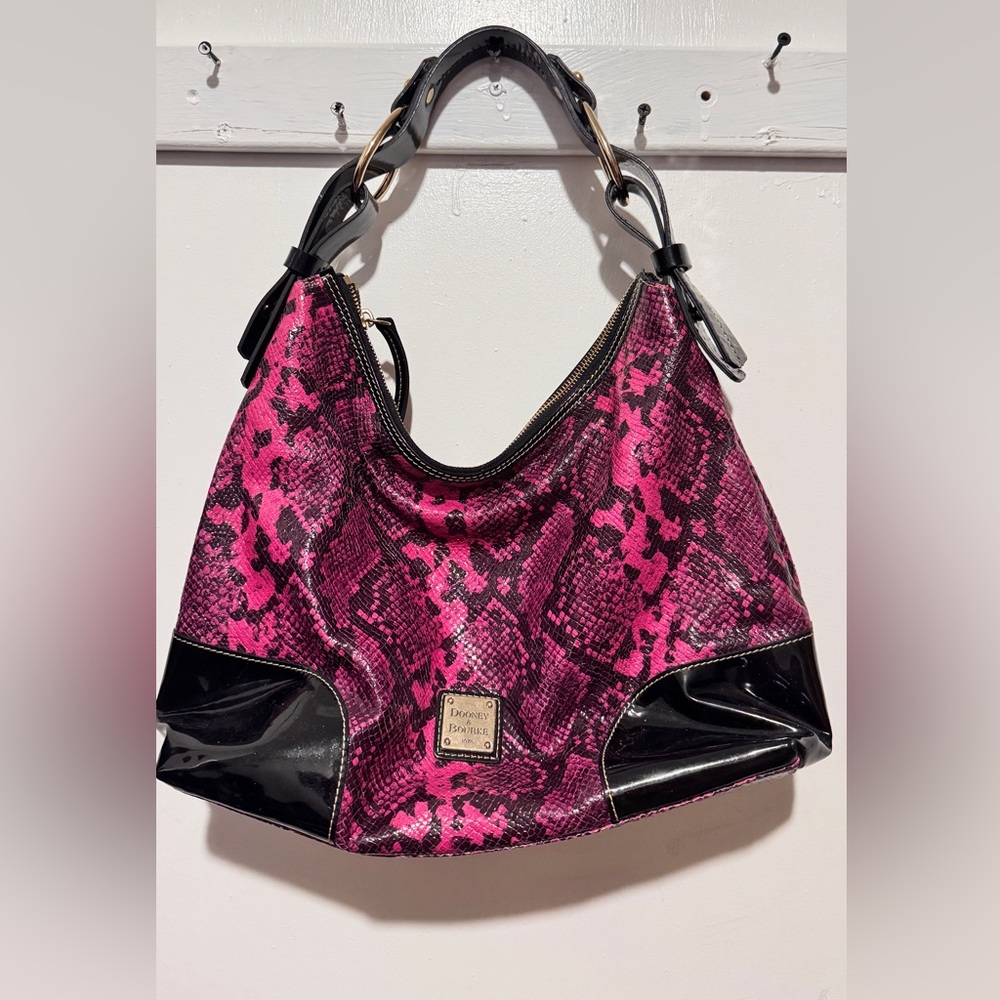 Dooney & Bourke Pink and Black Snake Print Hobo Bag